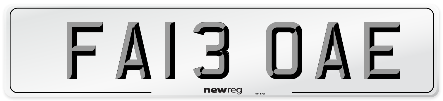 FA13 OAE Number Plate from New Reg